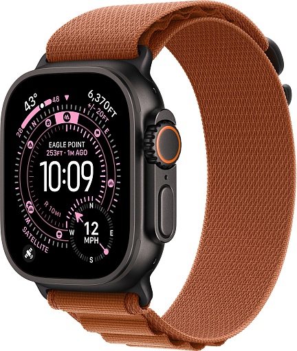 Apple Watch Ultra 3, Black Titanium Case with Terra Cotta Alpine Loop (S)